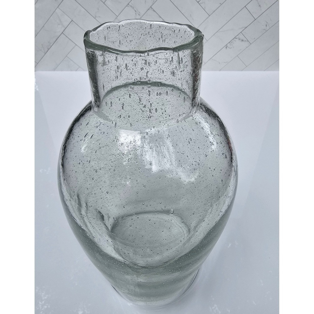 Hand Blown Seeded Bubble Glass Vase Clear 8.5 Inch Heavy Base Floral Decor - Picture 1 of 10